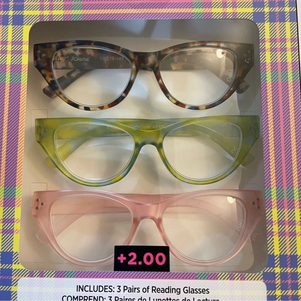Betsey Johnson Designer 3 Pairs Of Fashion Reading Glasses +2.00 New
